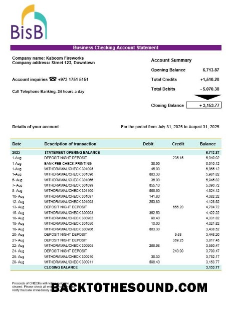 Pobierz BISB Biznes Bank Firma Konto Wyciąg bankowy Word and PDF Format Próbka projekt