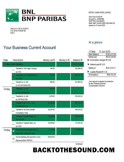 Pobierz BNL Bank enterprise Wyciąg bankowy Word and PDF Próbka makieta