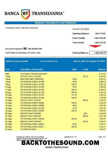 Pobierz Banca Transilvania Firma Konto Wyciąg bankowy Word and PDF Próbka szablon
