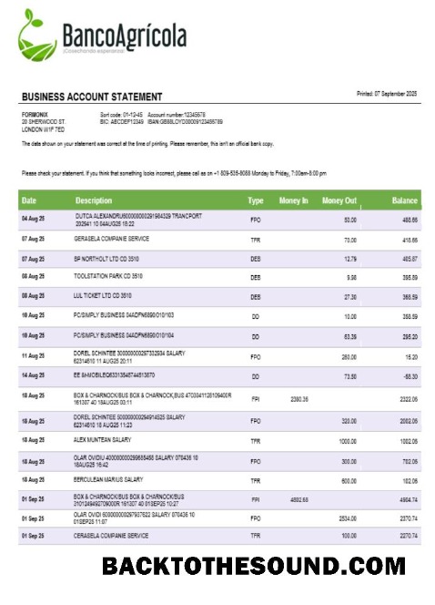 Pobierz Banco Agricola Biznes Konto Wyciąg bankowy Word and PDF Próbka szablon