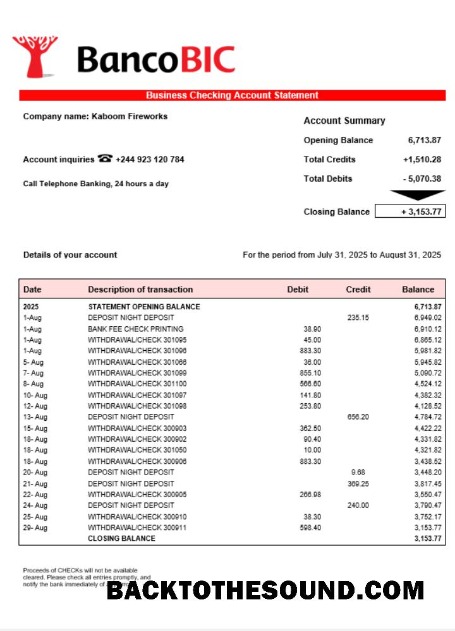 Pobierz Banco BIC Biznes Konto Wyciąg bankowy Word and PDF Próbka szablon