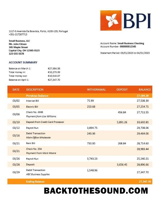 Pobierz Banco BPI firma Konto Wyciąg bankowy Word and PDF Próbka próbka