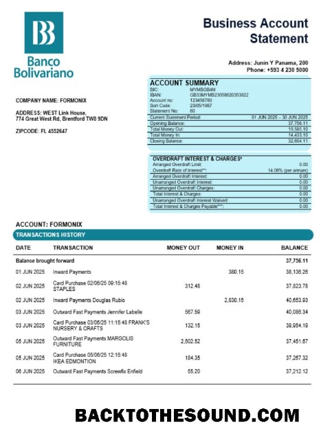 Pobierz Banco Bolivariano Firma Wyciąg bankowy Word and PDF Format Próbka próbka