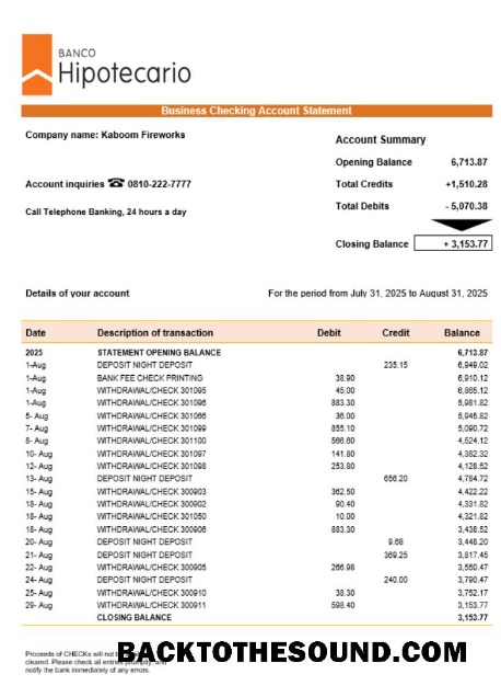 Pobierz Banco Hipotecario Firma Wyciąg bankowy Word and PDF Format Próbka podgląd