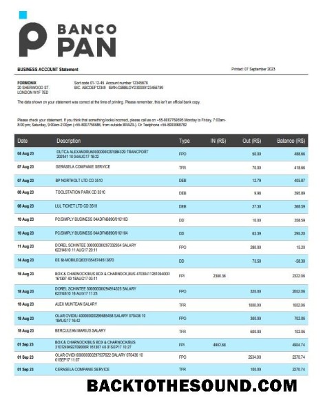 Pobierz Banco Pan Bank firma Konto Wyciąg bankowy Word and PDF Próbka szablon