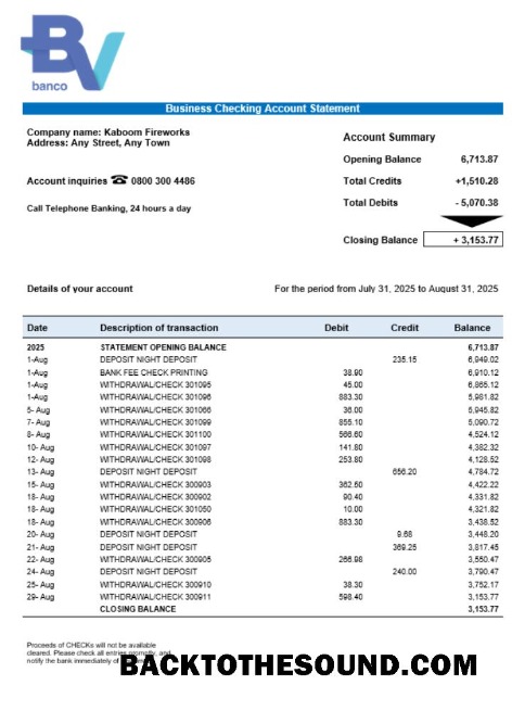 Pobierz Banco Votorantim enterprise Konto Wyciąg bankowy Word and PDF Próbka szablon