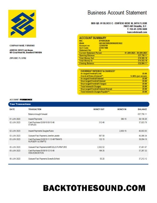Pobierz Banco do Brasil Bank organizacja Konto Wyciąg bankowy Word and PDF Próbka podgląd