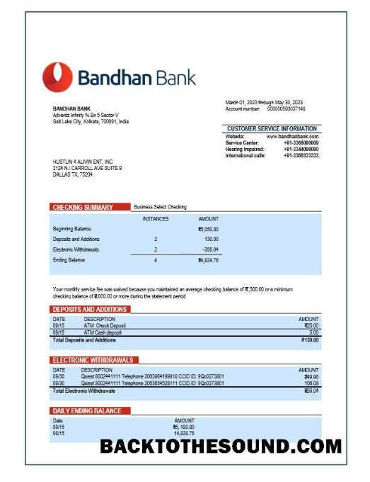 Pobierz Bandhan Bank organizacja Konto Wyciąg bankowy Word and PDF Próbka szablon