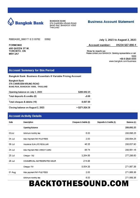 Pobierz Bangkok Bank corporate sprawdzanie Konto Wyciąg bankowy Word and PDF Próbka próbka