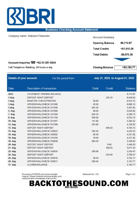 Pobierz Bank BRI Biznes Bank Wyciąg bankowy Word and PDF Próbka podgląd