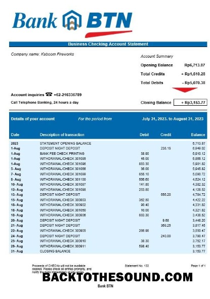 Pobierz Bank BTN Firma Konto Wyciąg bankowy Word and PDF Próbka makieta