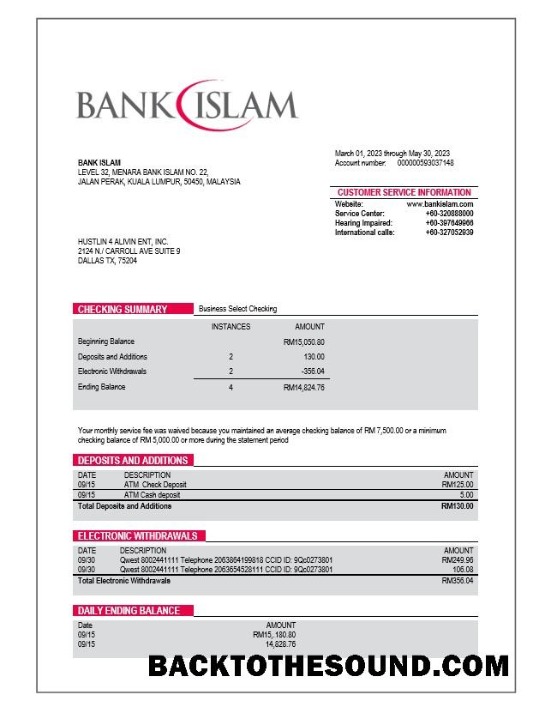 Pobierz Bank Islam Firma Konto Wyciąg bankowy Word and PDF Próbka podgląd