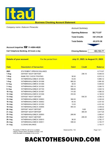 Pobierz Bank Itaú enterprise Konto Wyciąg bankowy Word and PDF Próbka makieta