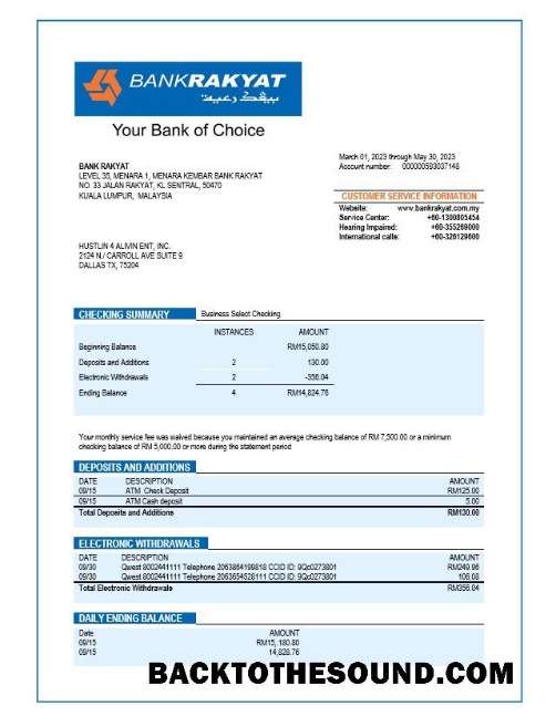 Pobierz Bank Rakyat enterprise Konto Wyciąg bankowy Word and PDF Próbka makieta