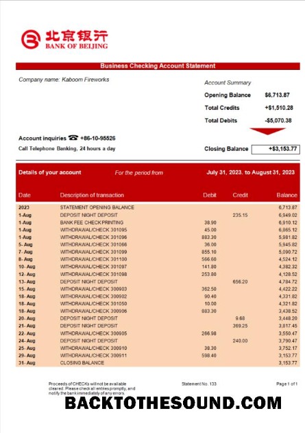 Pobierz Bank of Beijing firma Wyciąg bankowy Word and PDF Próbka makieta