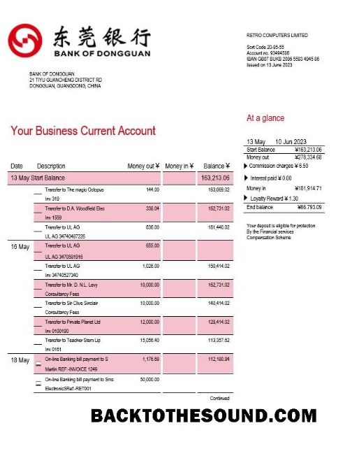 Pobierz Bank of Dongguan organizacja Konto Wyciąg bankowy Word and PDF Próbka szablon