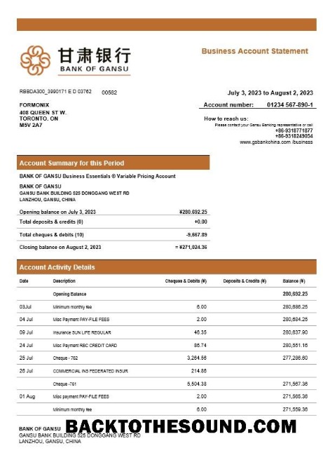 Pobierz Bank of Gansu Biznes sprawdzanie Konto Wyciąg bankowy Word and PDF Próbka próbka