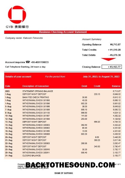 Pobierz Bank of Guiyang firma Konto Wyciąg bankowy Word and PDF Próbka makieta