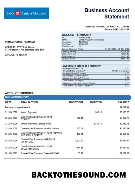 Pobierz Bank of Montreal Firma Wyciąg bankowy Word and PDF Format Próbka projekt