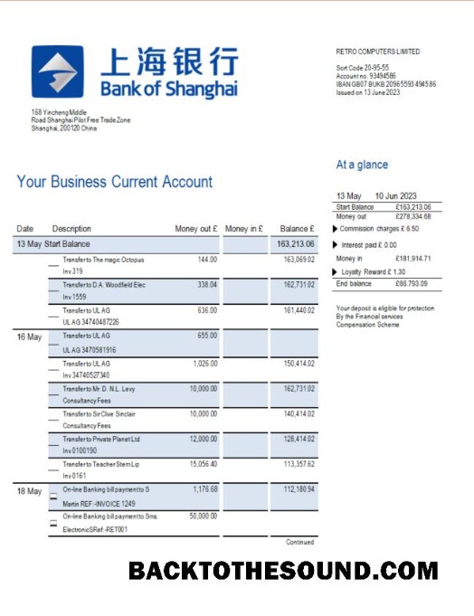 Pobierz Bank of Shanghai firma Konto Wyciąg bankowy Word and PDF Próbka projekt