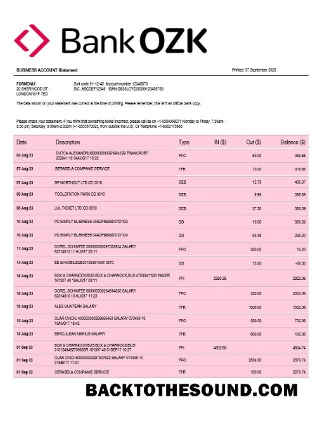 Pobierz Bank of the Ozarks firma Konto Wyciąg bankowy Word and PDF Próbka makieta