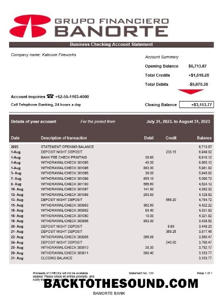 Pobierz Banorte Bank enterprise Wyciąg bankowy Word and PDF Próbka próbka