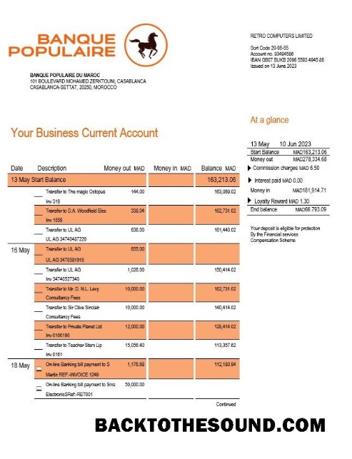 Pobierz Banque Populaire du Maroc Biznes Wyciąg bankowy Word and PDF Próbka makieta