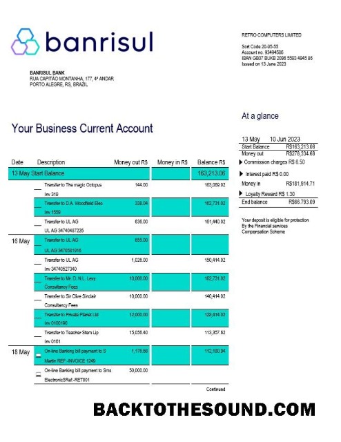 Pobierz Banrisul Bank Biznes Wyciąg bankowy Word and PDF Próbka podgląd