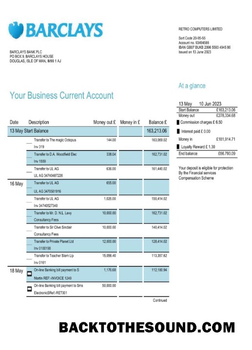 Pobierz Barclays Bank Biznes Konto Wyciąg bankowy Word and PDF Próbka projekt