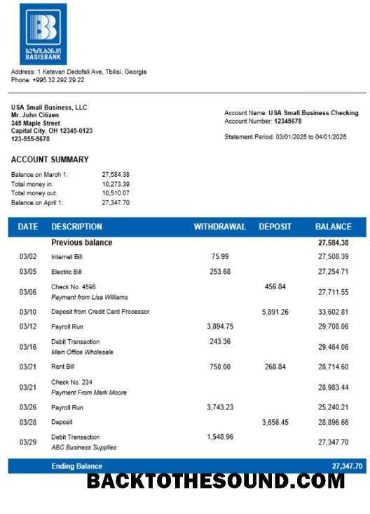 Pobierz Basis Bank Firma Wyciąg bankowy Word and PDF Format Próbka makieta