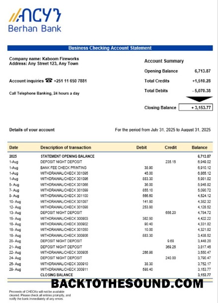 Pobierz Berhan Bank Biznes firma Konto Wyciąg bankowy Word snd PDF Format Próbka podgląd