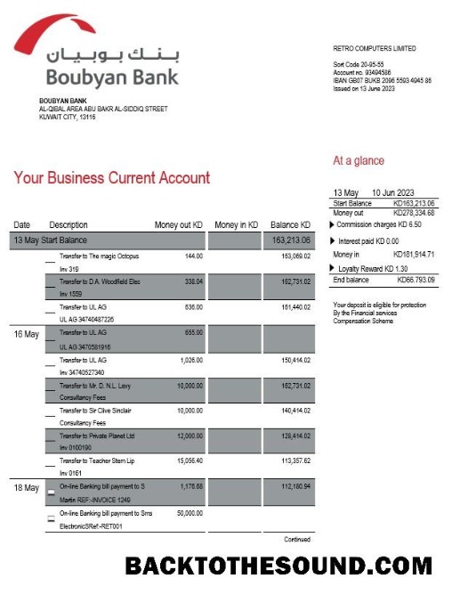 Pobierz Boubyan Bank enterprise Konto Wyciąg bankowy Word and PDF Próbka makieta