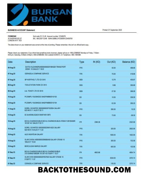 Pobierz Burgan Bank enterprise Konto Wyciąg bankowy Word and PDF Próbka projekt