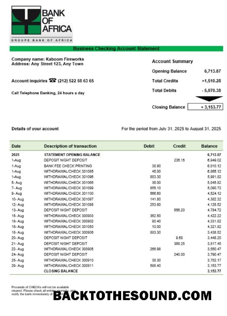 Pobierz Burundi Bank of Africa Bank organizacja sprawdzanie Konto Wyciąg bankowy Word and PDF Format Próbka próbka