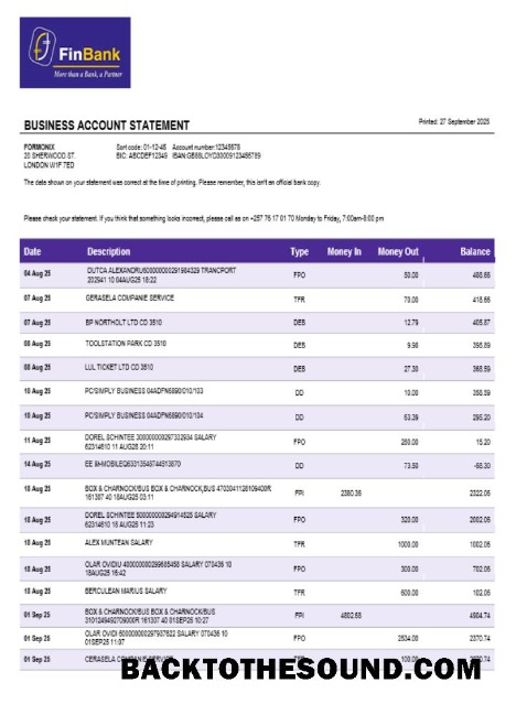 Pobierz Burundian Finbank Biznes firma Wyciąg bankowy Word and PDF Format Próbka projekt