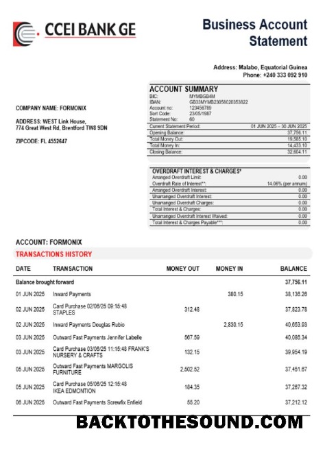 Pobierz CCEI Bank Biznes Firma Konto Wyciąg bankowy Word and PDF Format Próbka próbka