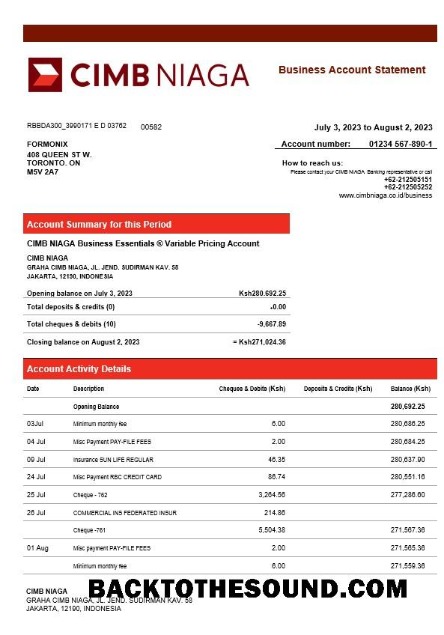 Pobierz CIMB Niaga Bank Biznes sprawdzanie Konto Wyciąg bankowy Word and PDF Próbka makieta