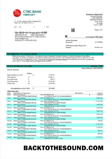 Pobierz CTBC Bank Firma Wyciąg bankowy Word and PDF Próbka próbka