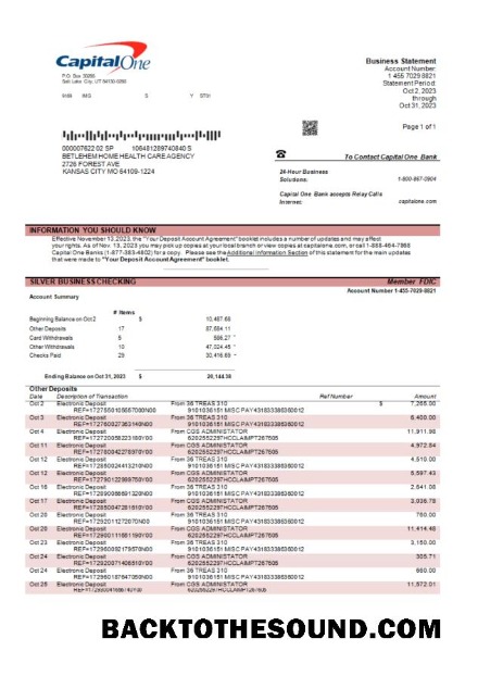 Pobierz Capital One Bank corporate Konto Wyciąg bankowy Word and PDF Próbka próbka