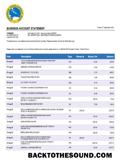 Pobierz Caribbean rozwój Bank firma Konto Wyciąg bankowy Word and PDF Próbka szablon