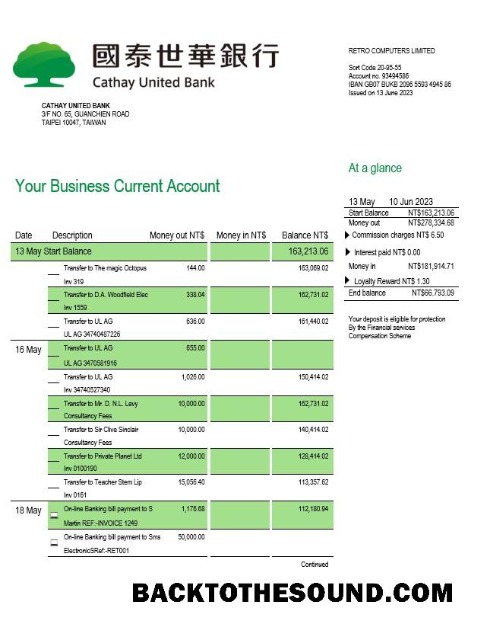 Pobierz Cathay zjednoczony Bank enterprise Konto Wyciąg bankowy Word and PDF Próbka podgląd
