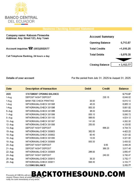 Pobierz Central Bank of Ecuadorian organizacja sprawdzanie Konto Wyciąg bankowy Word and PDF Format Próbka makieta