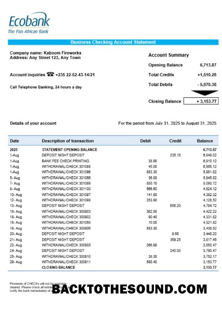 Pobierz Czad Ecobank organizacja sprawdzanie Konto Wyciąg bankowy Word and PDF Próbka podgląd