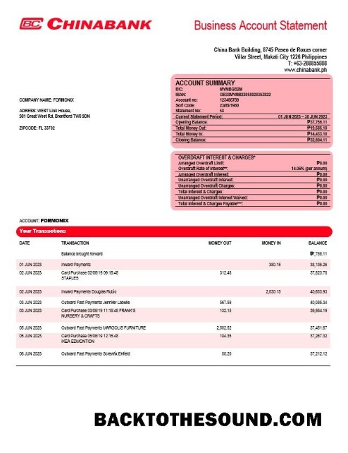 Pobierz Chiny Banking Corporation Firma Konto Wyciąg bankowy Word and PDF Próbka szablon