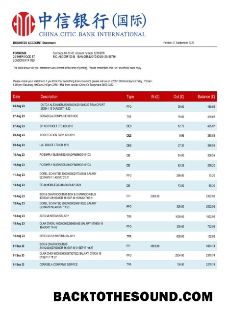 Pobierz Chiny Citic Bank corporate Konto Wyciąg bankowy Word and PDF Próbka podgląd