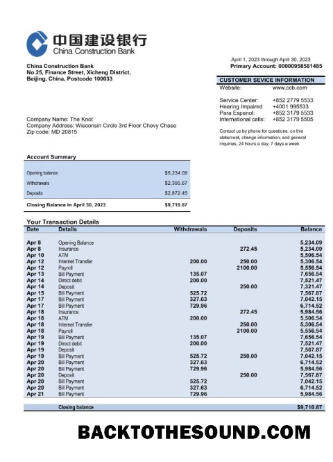 Pobierz Chiny budownictwo Bank Biznes Konto Wyciąg bankowy Word and PDF Próbka próbka