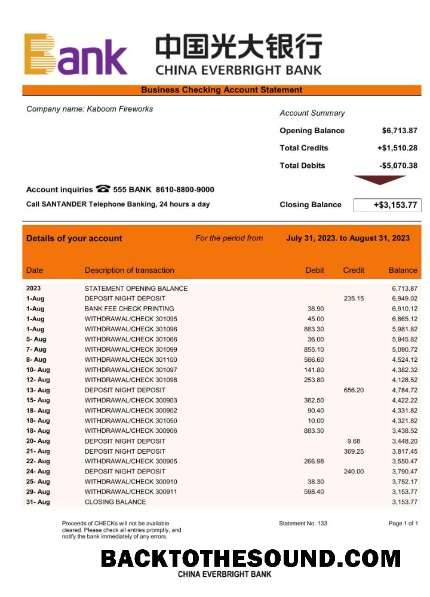Pobierz Chiny Everbright Bank firma Konto Wyciąg bankowy Word and PDF Próbka szablon