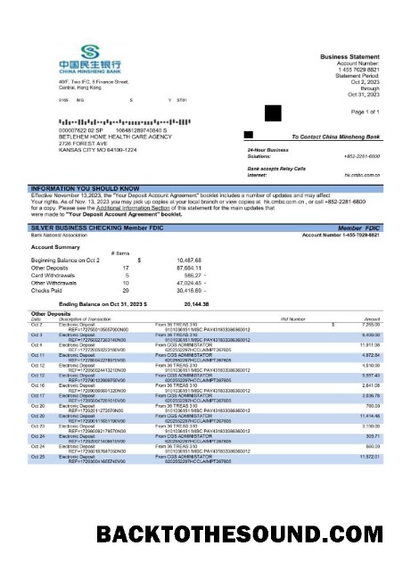 Pobierz Chiny Minsheng Bank firma Konto Wyciąg bankowy Word and PDF Próbka szablon
