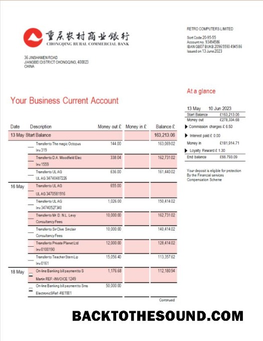 Pobierz Chongqing Rural komercyjny Bank firma Konto Wyciąg bankowy Word and PDF Próbka makieta