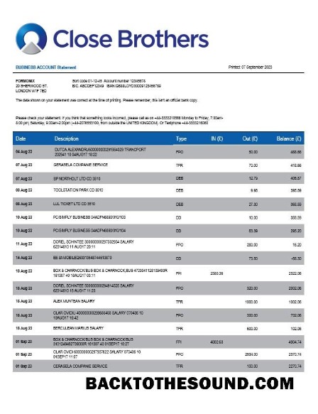 Pobierz Close Brothers Bank Group Firma sprawdzanie Konto Wyciąg bankowy Word and PDF Próbka próbka